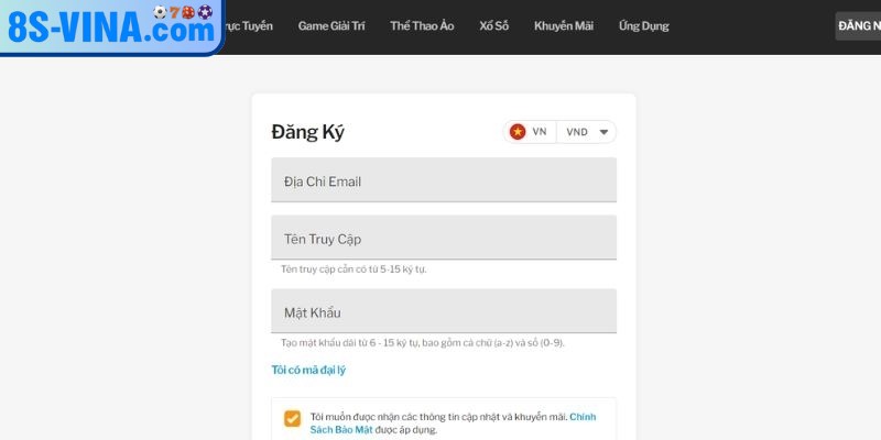 Hoàn tất đăng ký 8S và tham gia giải trí cá cược